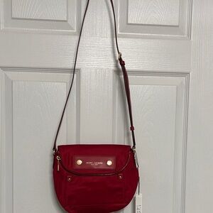 Marc Jacobs Red Crossbody Bag with Adjustable Strap and Gold Hardware